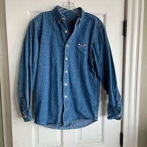Bear-Back Guaranteed blue denim lacrosse shirt